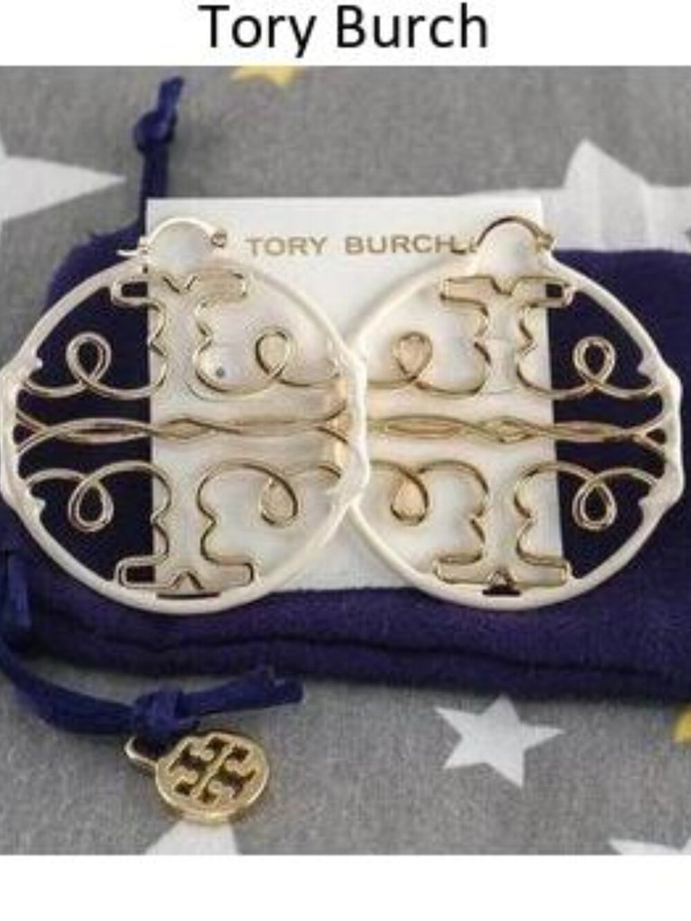 Tory Burch Twisted Miller Hoop Earrings in Tory Gold / French Cream